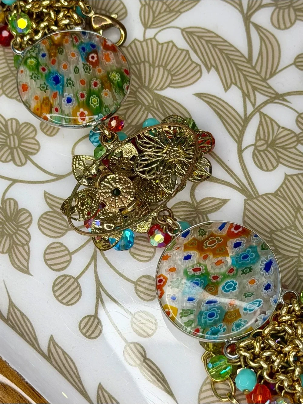 Venetian Millefiori Murano Glass Cluster Bracelet